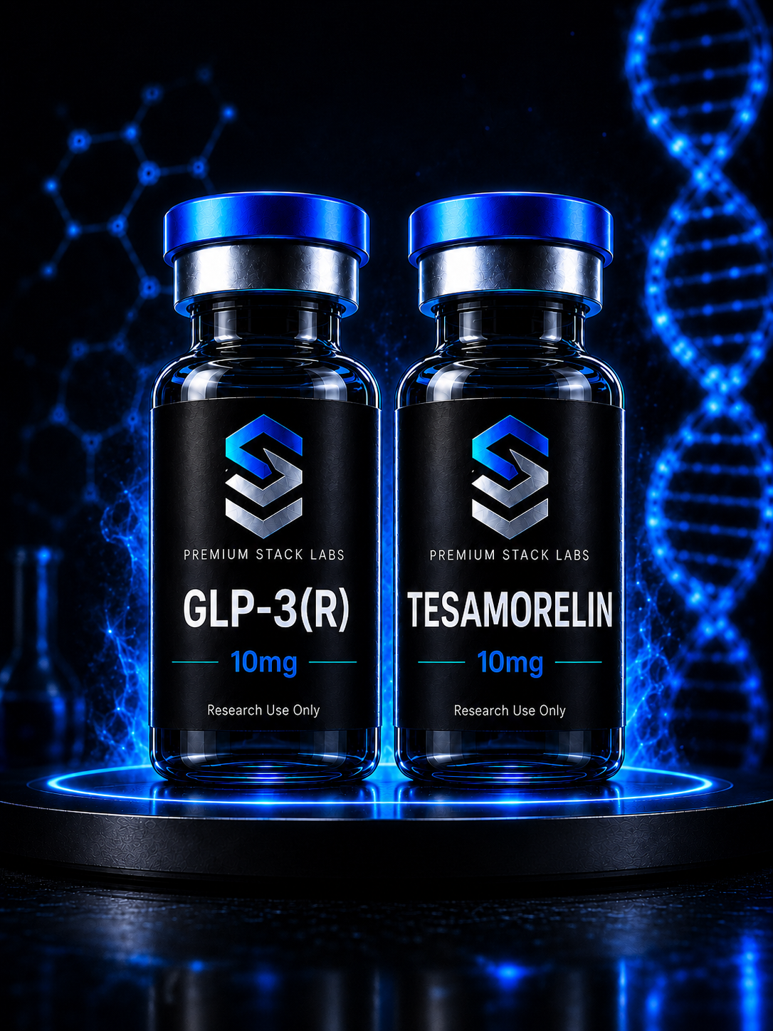 Premium Stack Labs bundle image with GLP-3(R) 20mg and TESAMORELIN 20mg